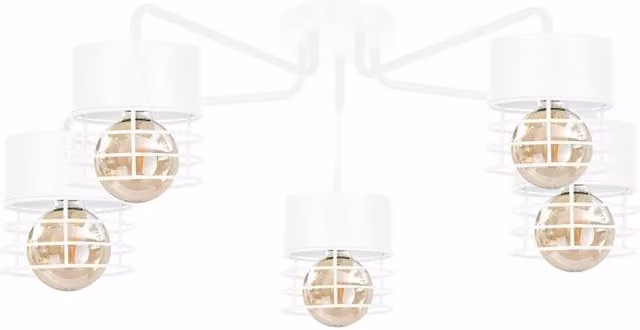 Netlighting Atollo Multi Arm Semi Flush Ceiling Light in White and Gold/Brass, Diameter: 70 cm, 5x E27