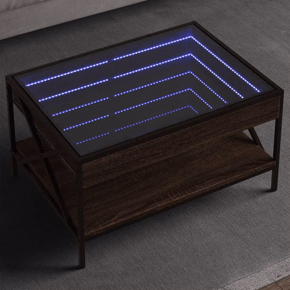 Berkfield Home Infinity LED Coffee Table in Brown Oak, W: 70 cm, D: 50 cm, H: 38 cm – 2