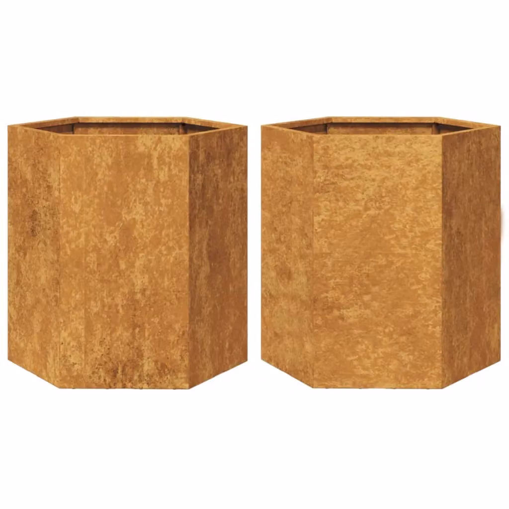 Berkfield Home Garden Hexagon Planter Set of 2, Brown Corten Steel, W: 46 cm, D: 40 cm, H: 45 cm – 2