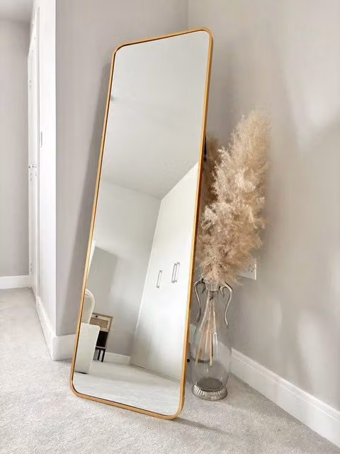 Downton Interiors Soho Collection Gold Rectangular Metal Frame Wall or Floor Standing Dressing Mirror H 145 cm x W 45 cm