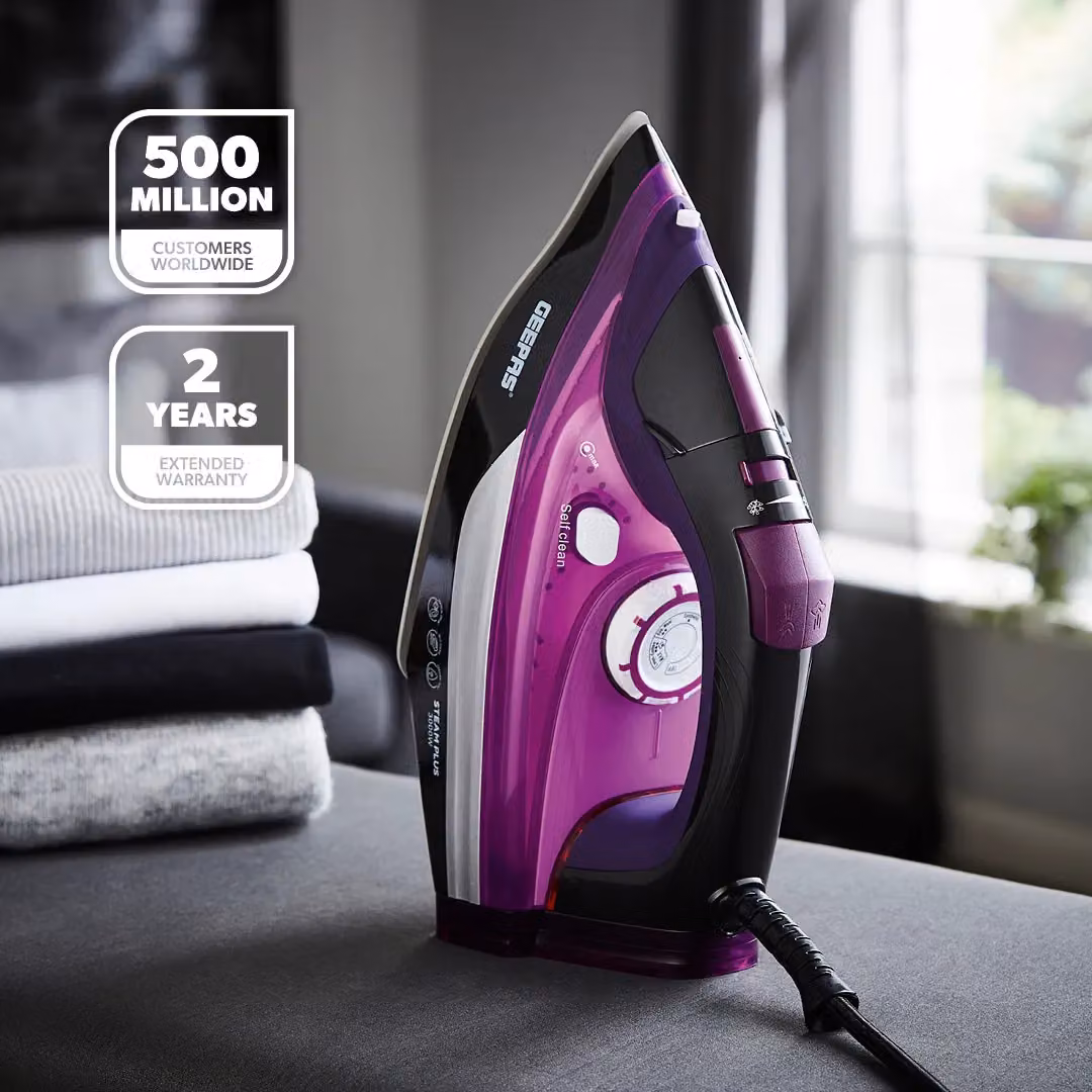 Geepas Steam Iron with Ceramic Non-Stick Soleplate and Vertical Steam Function, Purple, 480ml Tank – 2