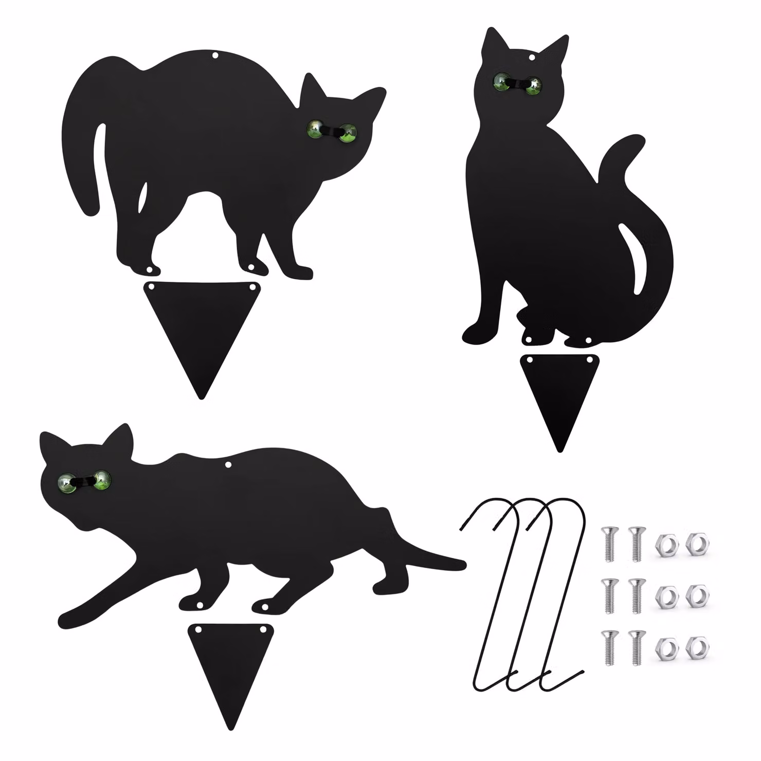 Marco Paul Set of 3 Black Cat Garden Bird Scarers with Reflective Eyes – 3
