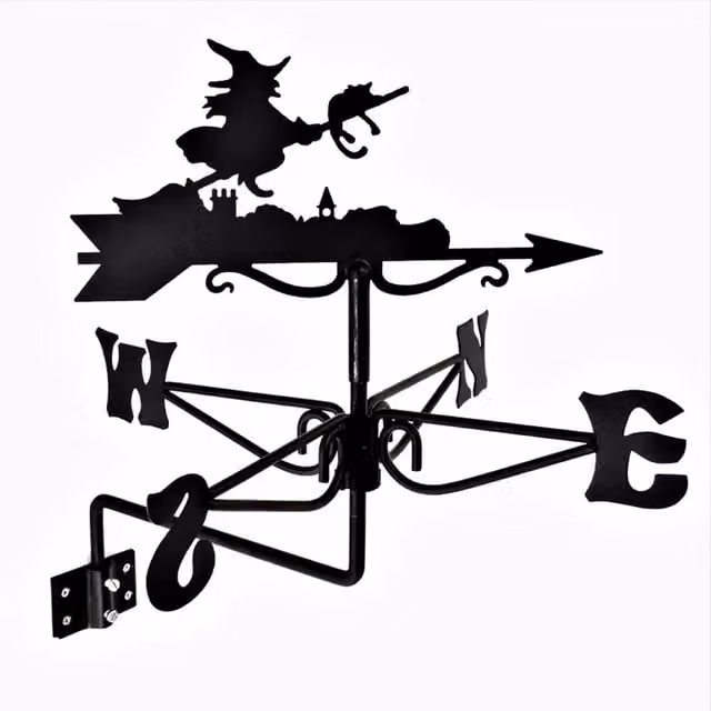 Buttercup Farm Mini Witch Weathervane in Black Steel, W38 x D38 x H43.5 cm – 1