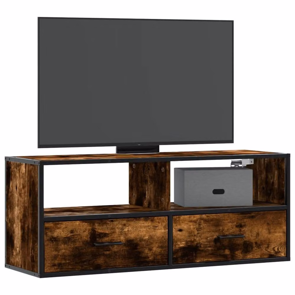 Berkfield Home Smoked Oak TV Cabinet in Brown, W/D/H: 100 x 31 x 39.5 cm – 2