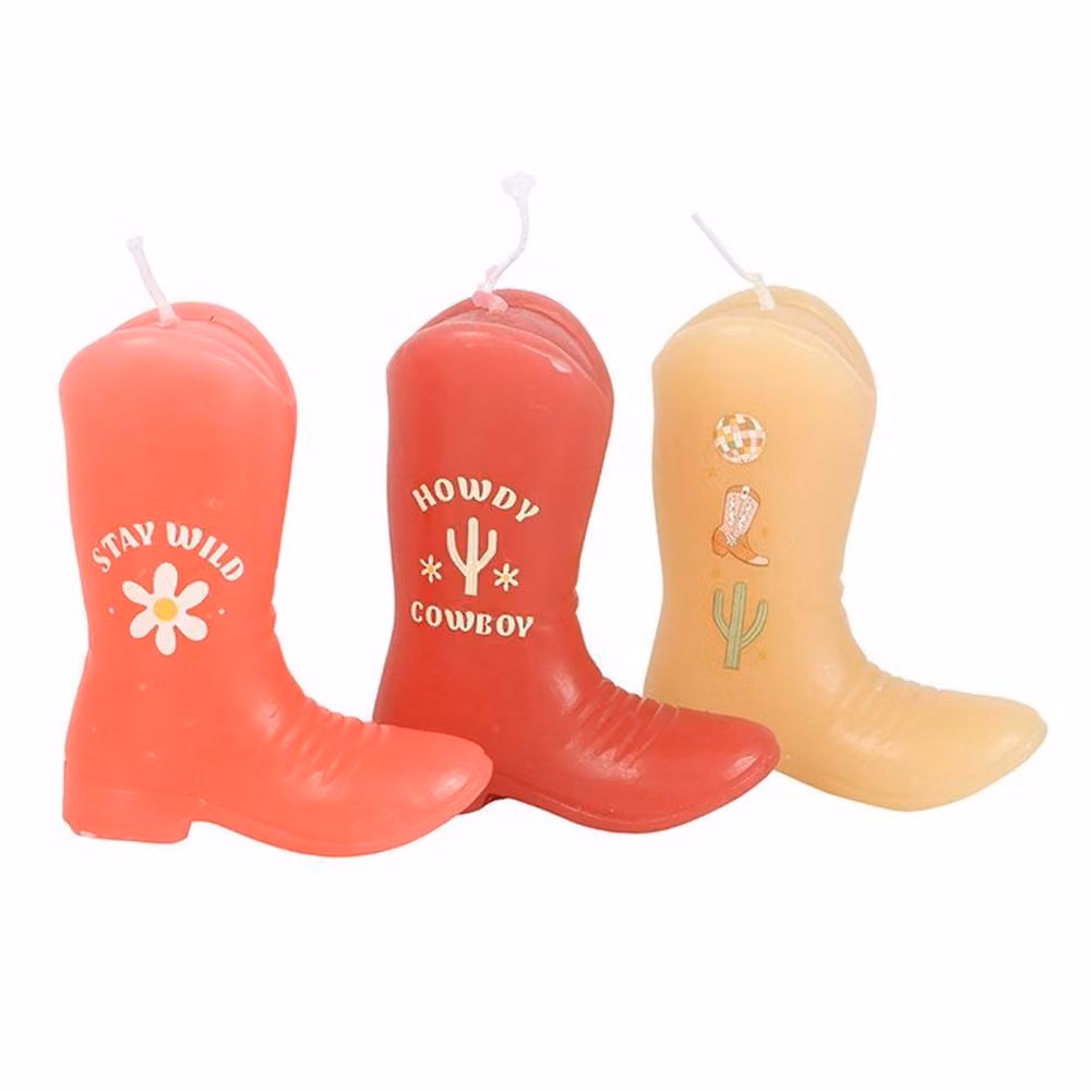 Uniqueful Set of 3 Pink and Multicolour Cowboy Boot Wax Candles – 2