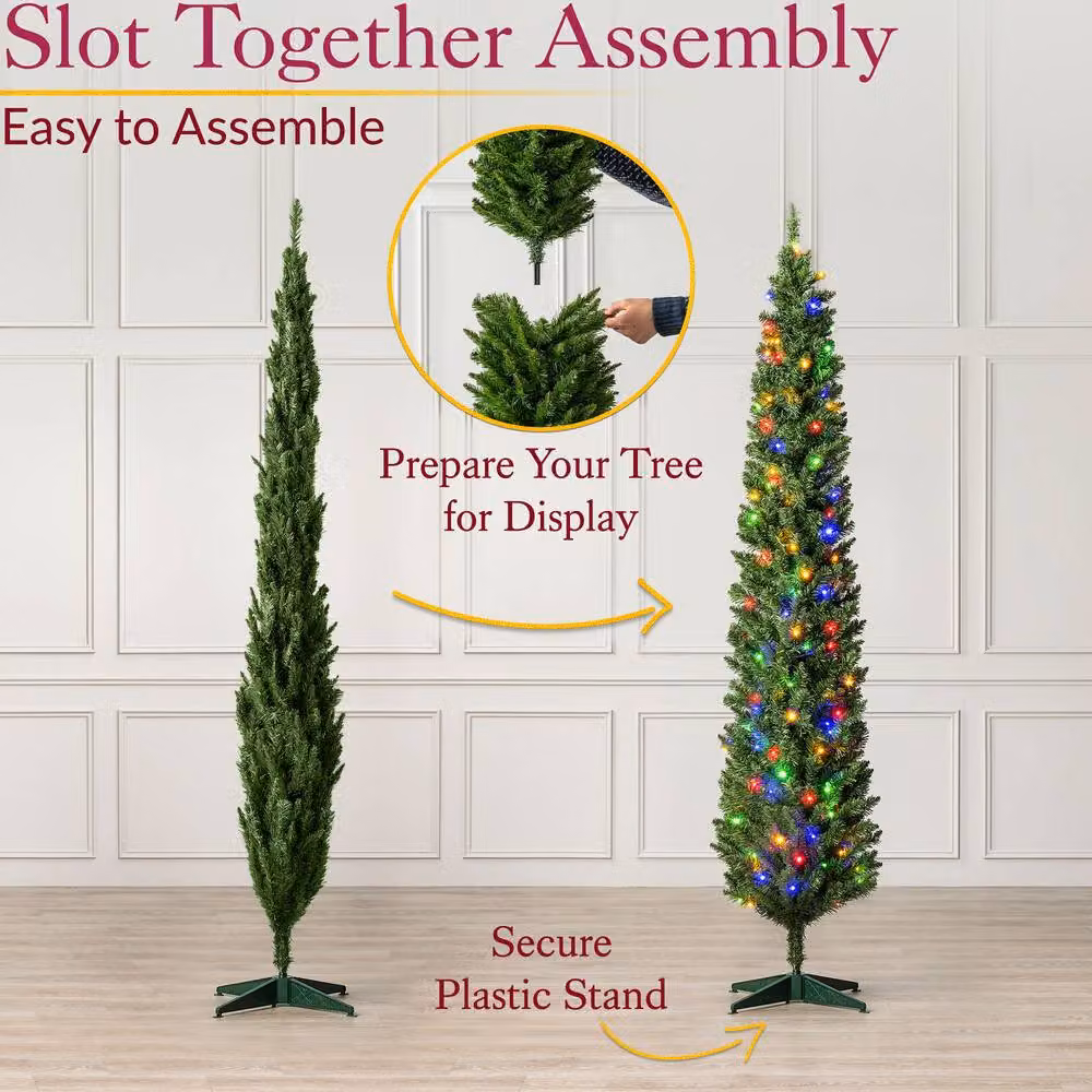 Christow Pre-Lit Slim Pencil LED Christmas Tree with Colour Switch and Timer in Green – 2