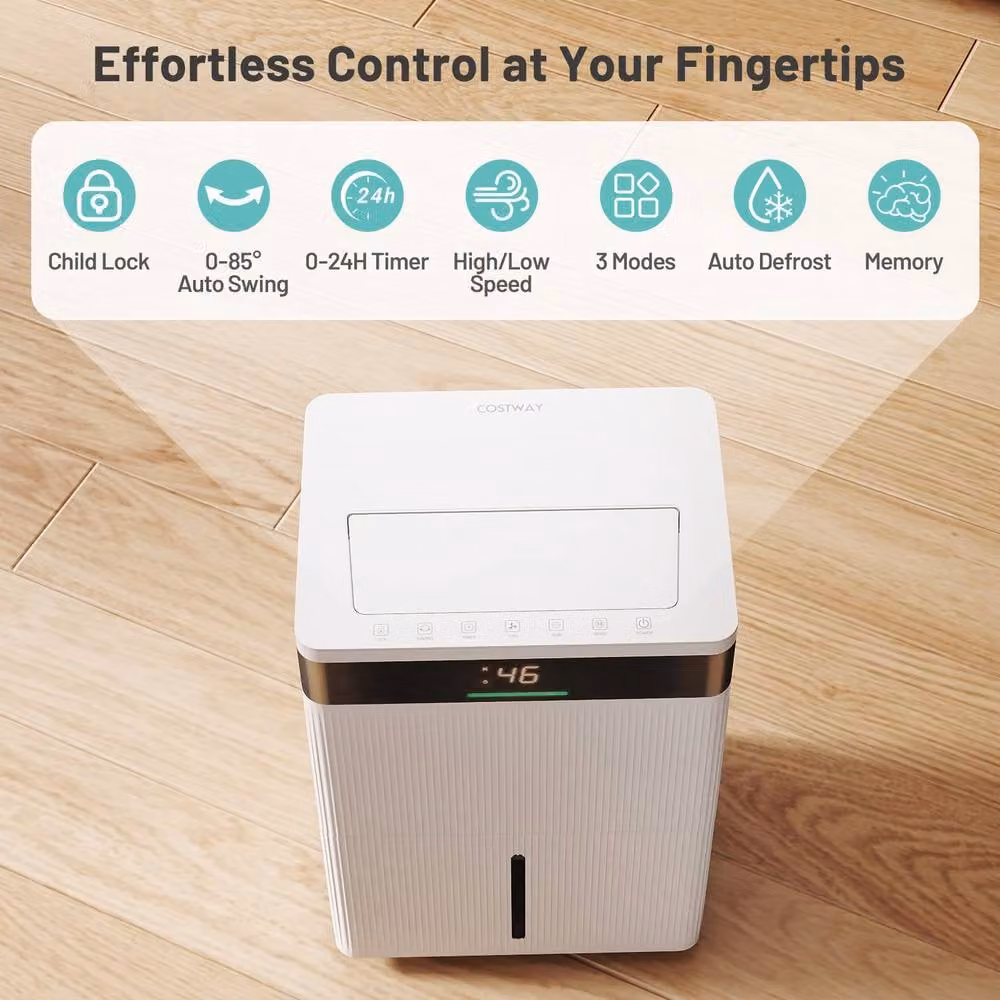 Costway 30L Dehumidifier in White with 3 Modes and 3-Colour Lights for Home and Basement – 5