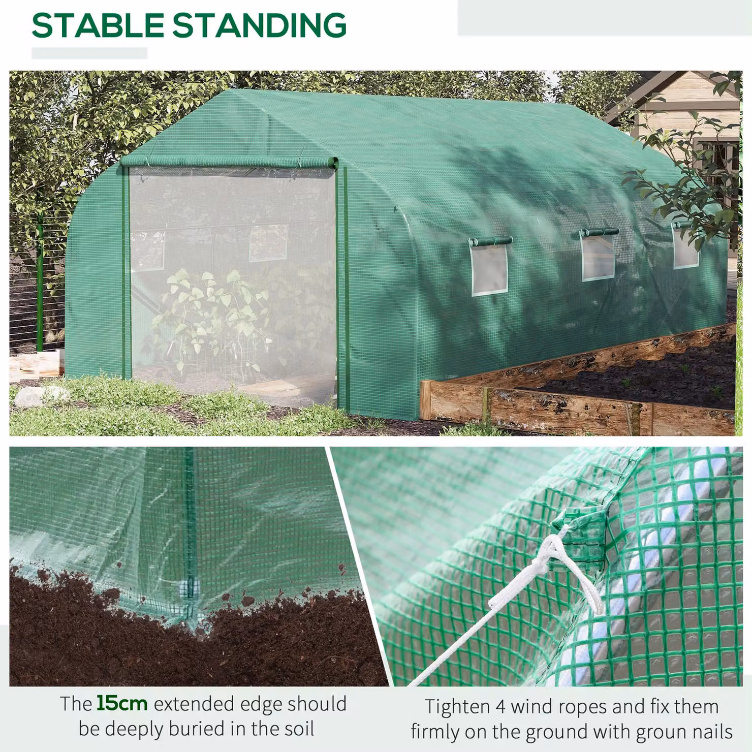 OUTSUNNY Green Outdoor Tunnel Greenhouse with Roll Up Door and Windows, W/D/H: 300 x 200 x 300 cm – 3