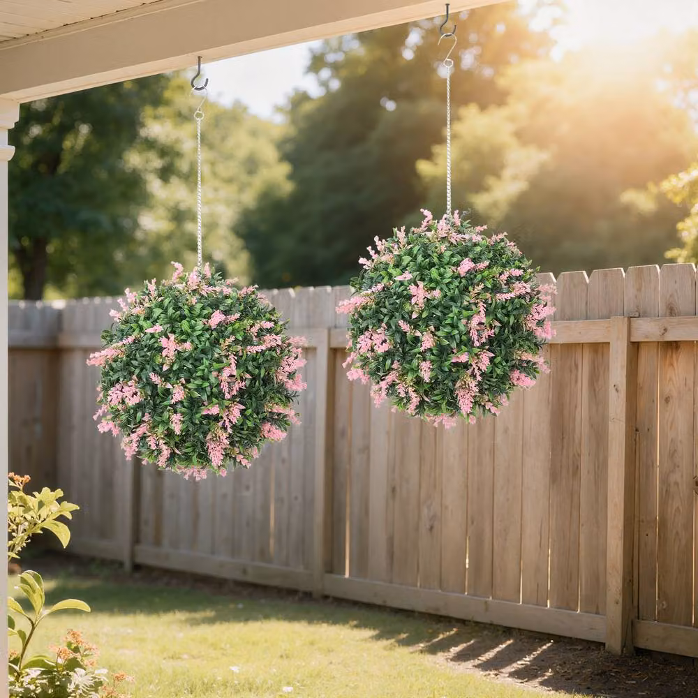 STILVORA Set of 2 Pink Artificial Round Topiary Hanging Balls, Diameter: 27 cm – 3