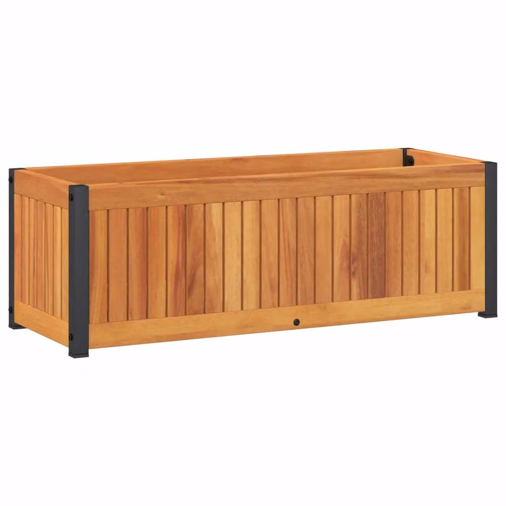 Berkfield Home Decorative Rectangular Garden Planter in Brown, Wood and Steel, W: 80 cm, D: 30 cm, H: 27.5 cm – 3