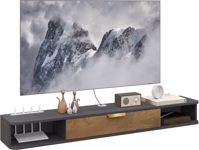 KORVIXA Modern Floating TV Stand with Open Compartments and Flip Door, Multicolour, W/D/H: 100 x 100 x 100 cm