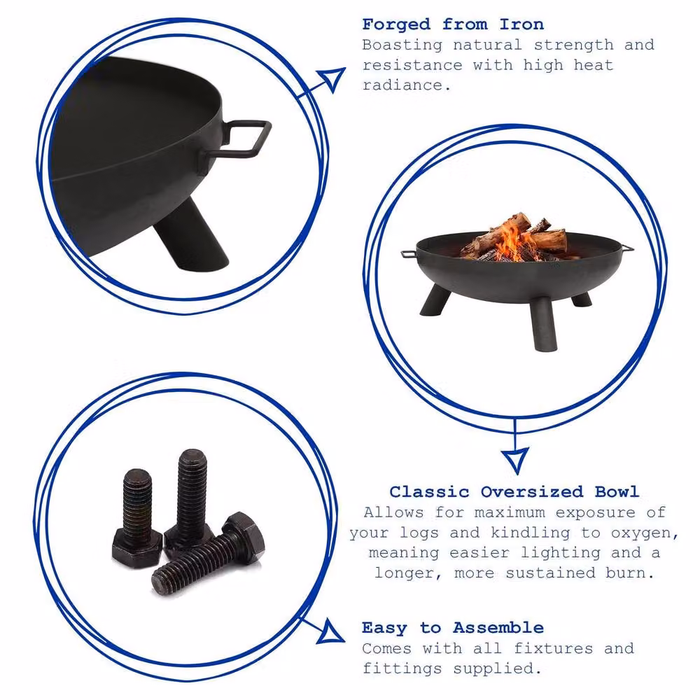 Hammer and Tongs Round Cast Iron Fire Pit in Black, Diameter: 99 cm – 2