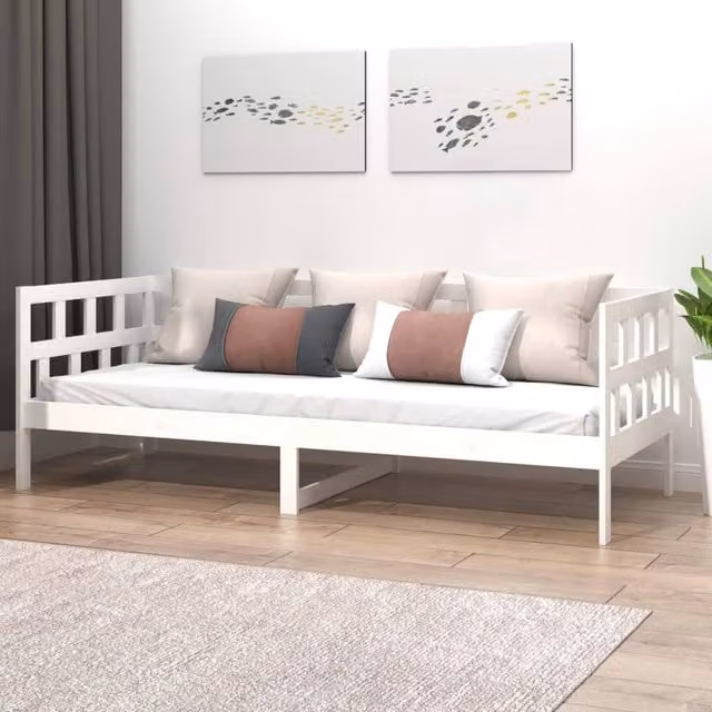 Berkfield Home Rustic White Solid Wood Pine Day Bed W/D/H: 190 x 90 x 0 cm