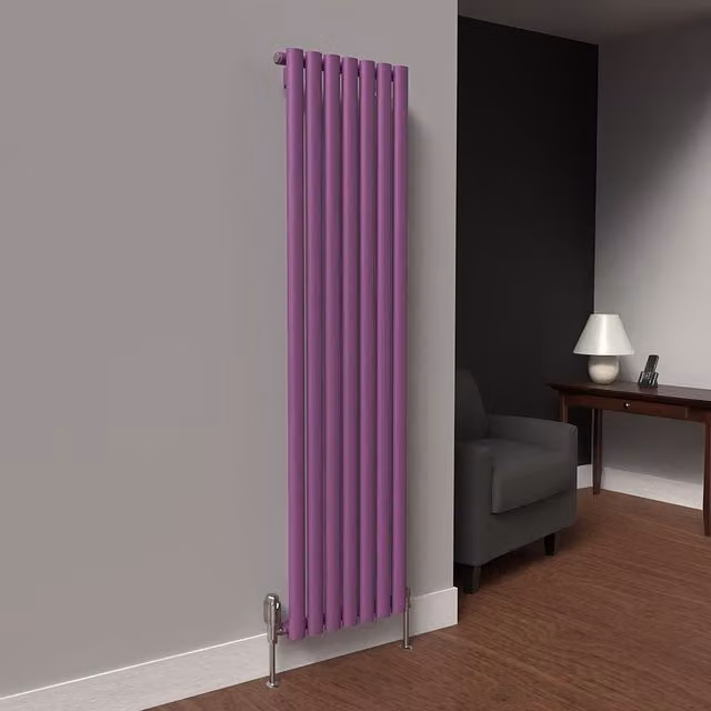 Lux Heat Oval Coloured Vertical Radiator in Pretty Plum Purple, H 160 cm x W 42 cm