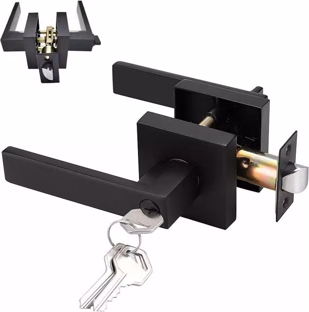 SPETLEK Black Aluminium Internal Door Lever Handle Set with Latch for Bathroom and Long Backplate – 1