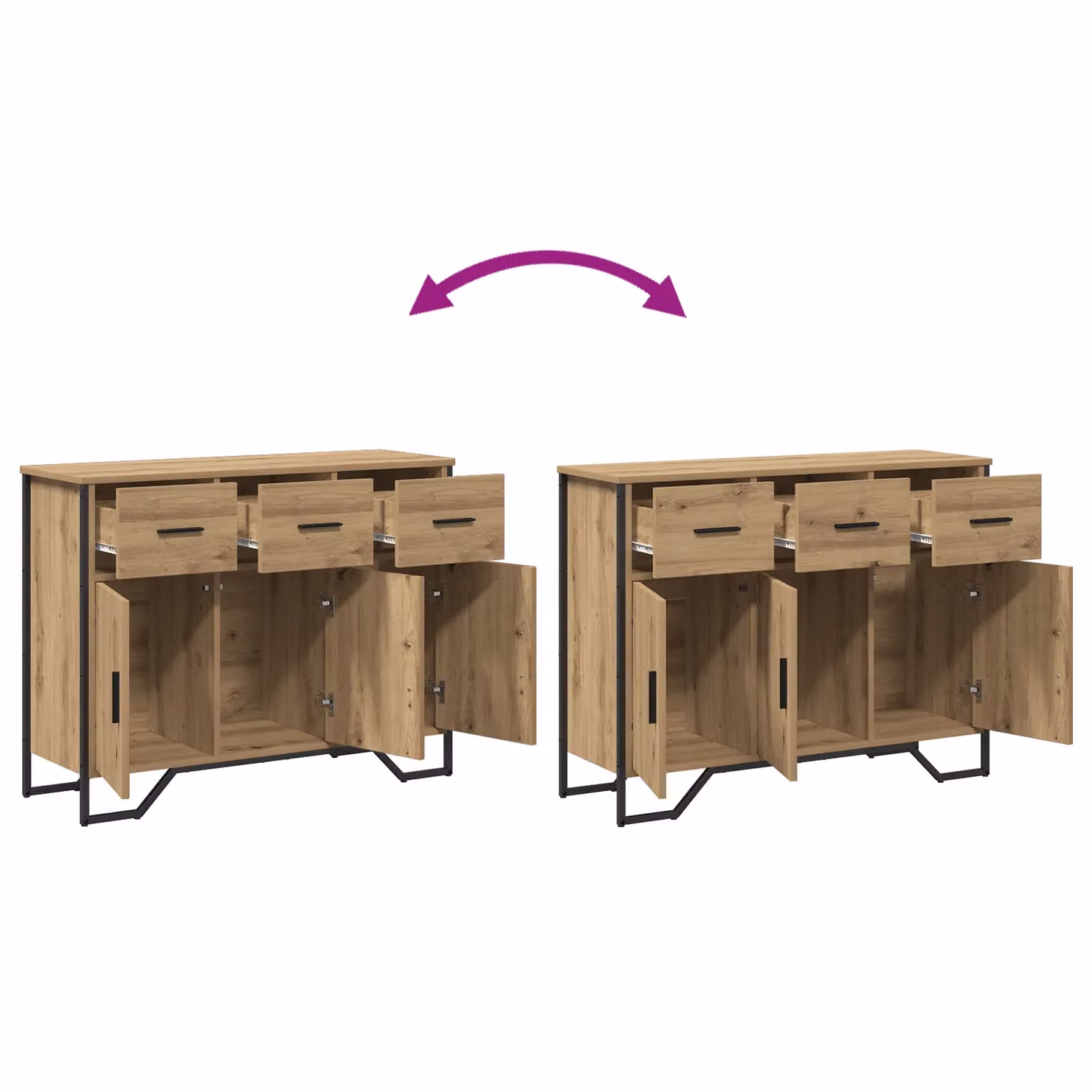 Berkfield Home Artisan Oak Sideboard in Brown, W/D/H: 97 x 32.5 x 74.5 cm – 5