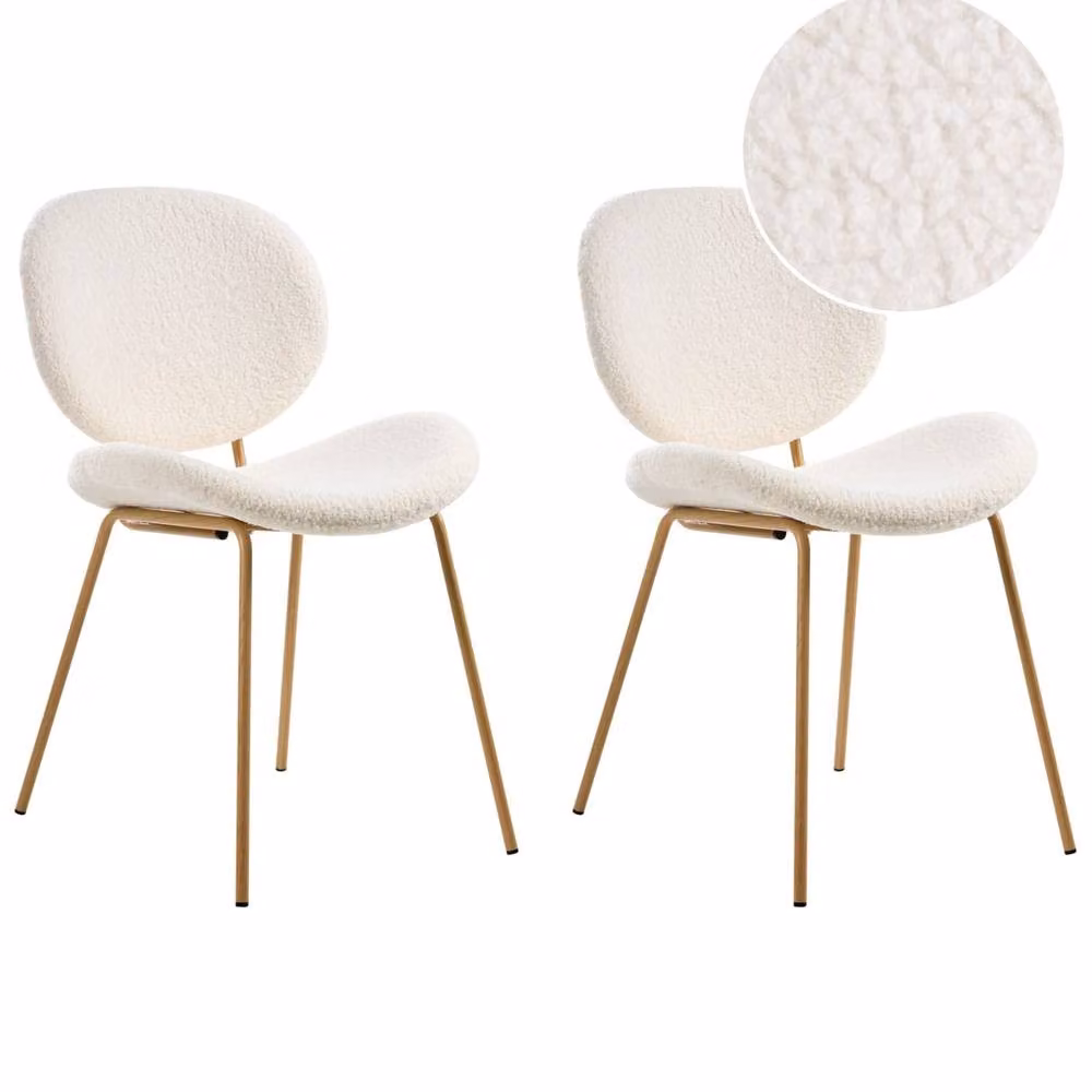 Wyld and Coco Set of 2 White Boucle Armless Dining Chairs with Light Brown Wood Look Legs – 2