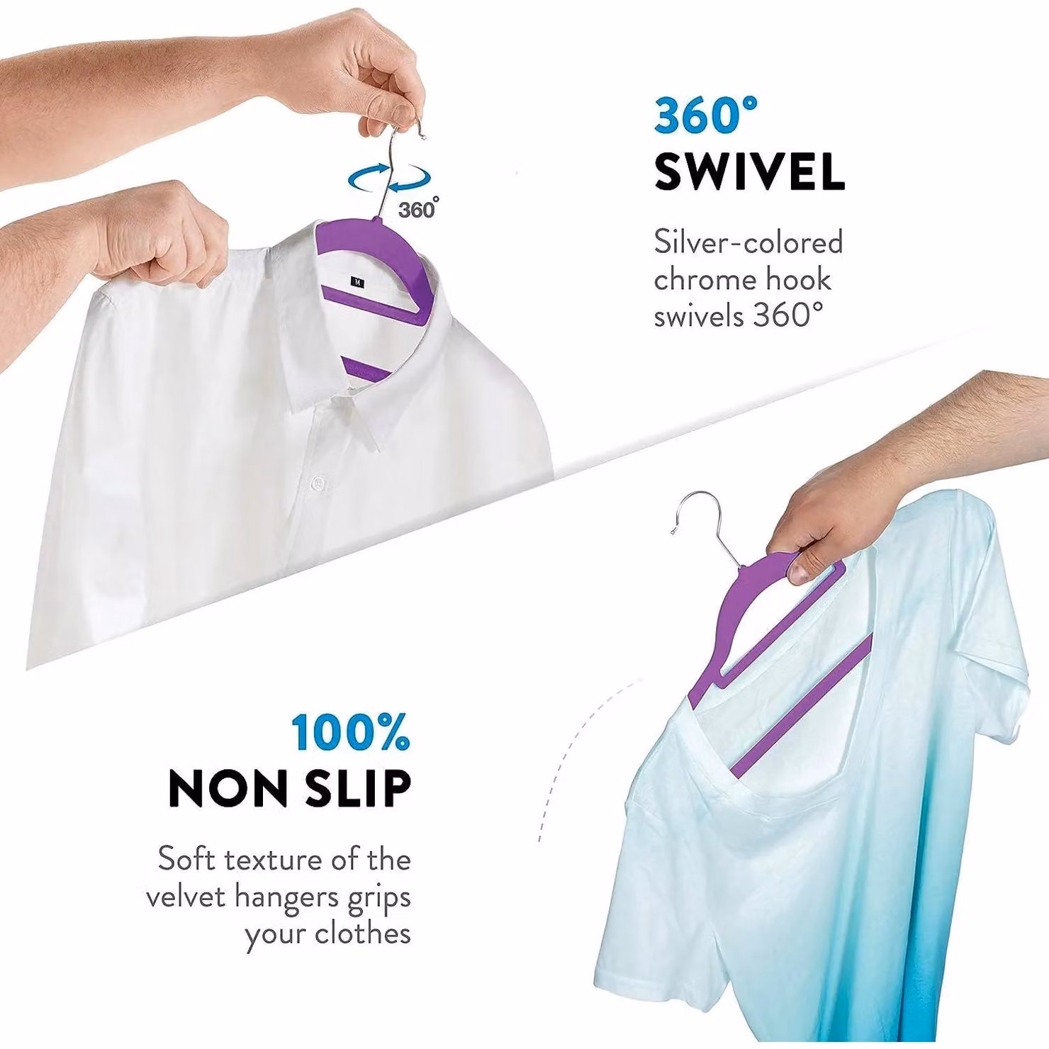 MANTRARAJ Non-Slip Flocked Velvet Clothes Hangers with 360 Degree Swivel Hooks, Purple, 10 Pack – 5