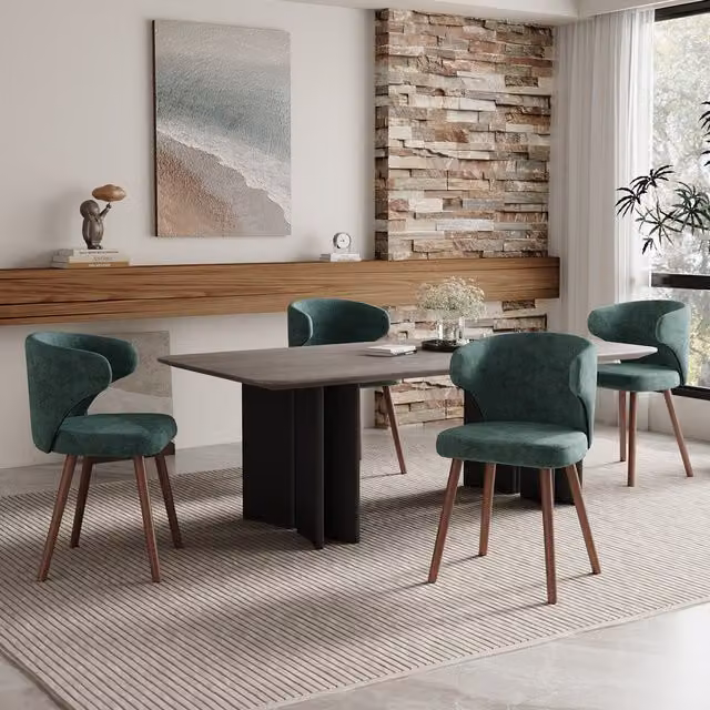 Livingandhome Set of 2 Modern Upholstered Dining Chairs with Ergonomic Backrest in Green and Oak