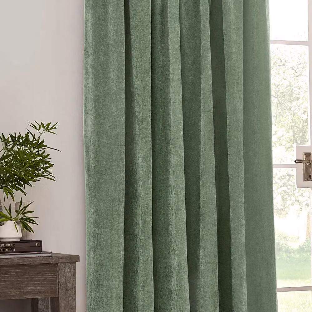 Yard Heavy Chenille Velvet Pencil Pleat Room Darkening Curtains in Green, Width: 168 cm, Drop: 183 cm – 3
