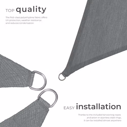 tectake Triangular Sun Shade Sail with UPF 50+ UV Protection, Grey Polyethylene Fabric, W/D/H: 360 x 360 x 360 cm – 3