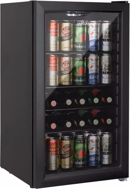 Willow Undercounter Drinks and Beer Fridge with Triple Glazed Glass Door, Black, 98L, W/D/H: 47 x 47 x 84 cm