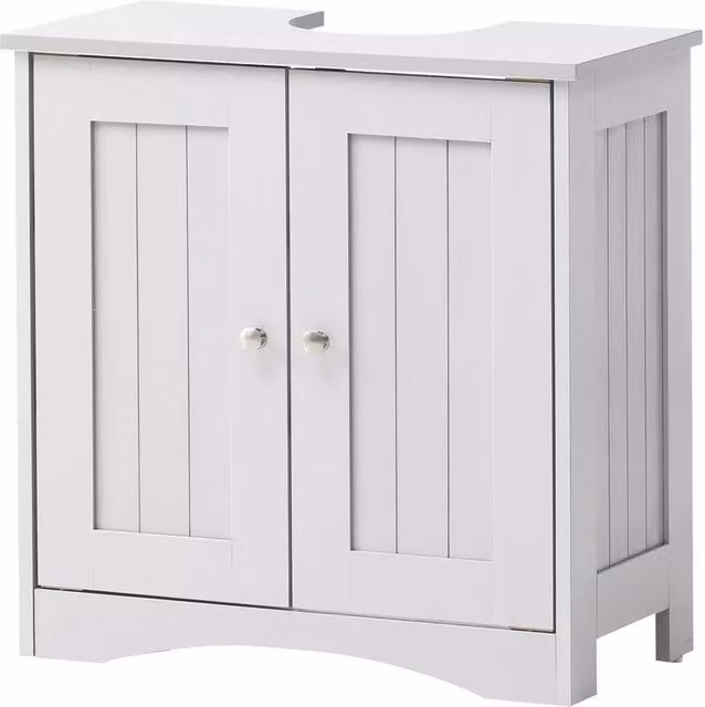 FORGEVIO White Freestanding Under Sink Bathroom Storage Cabinet with Hinged Doors and Internal Shelves