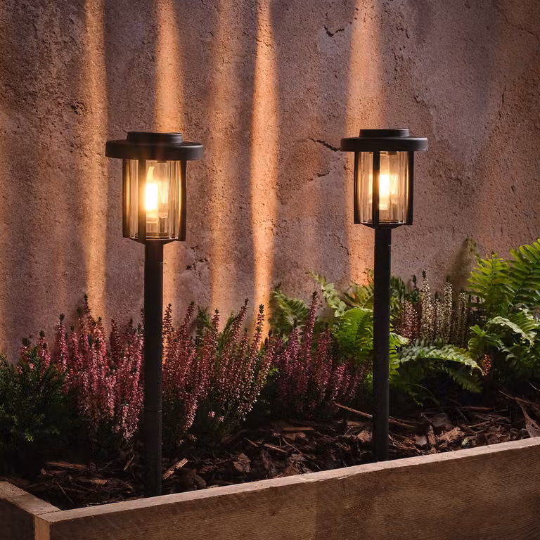 Dartmoor Filament Solar Stake Lights in Black and Transparent Glass