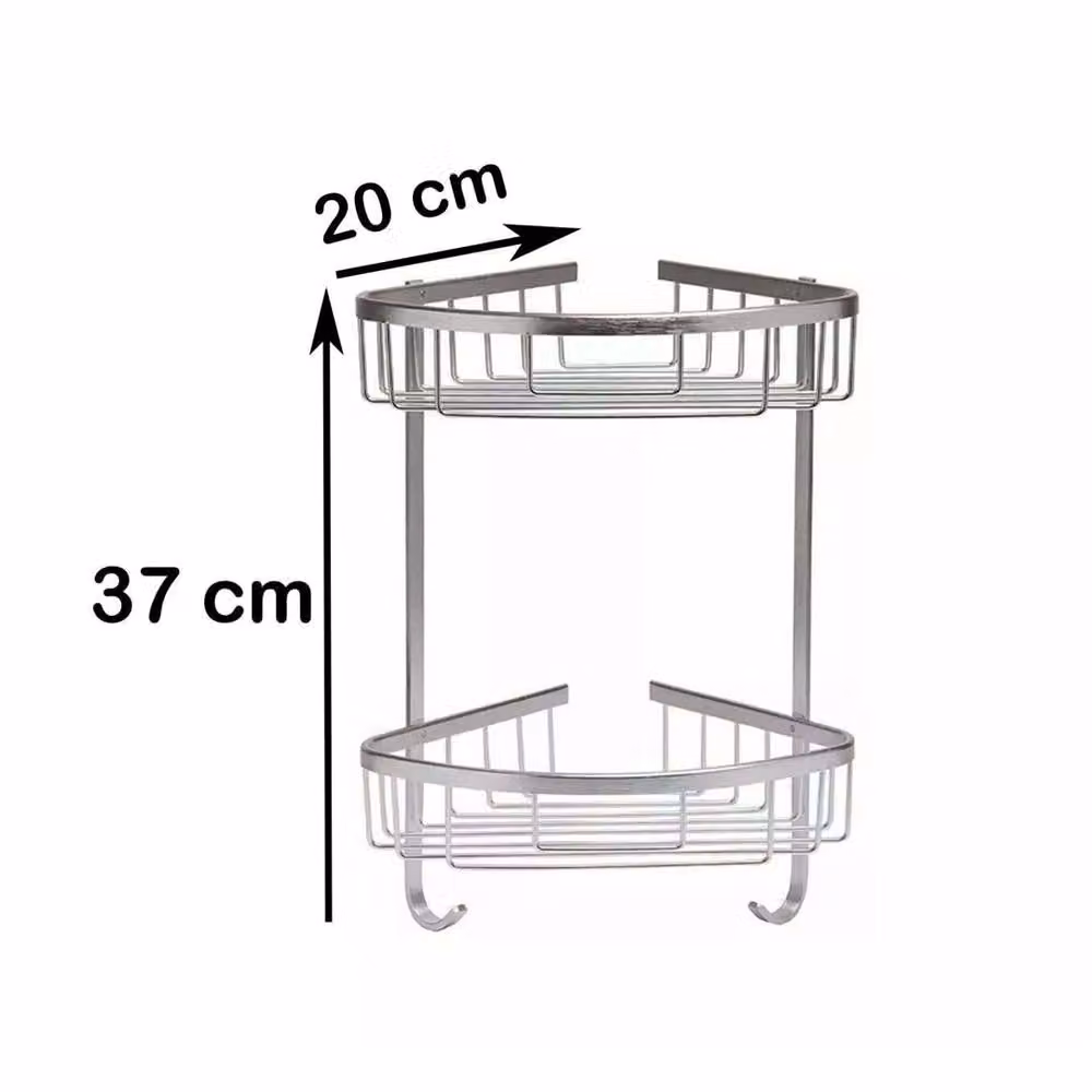 Nordara 2 Tier Stainless Steel Corner Shower Bathroom Shelf Organizer Basket in Silver – 2