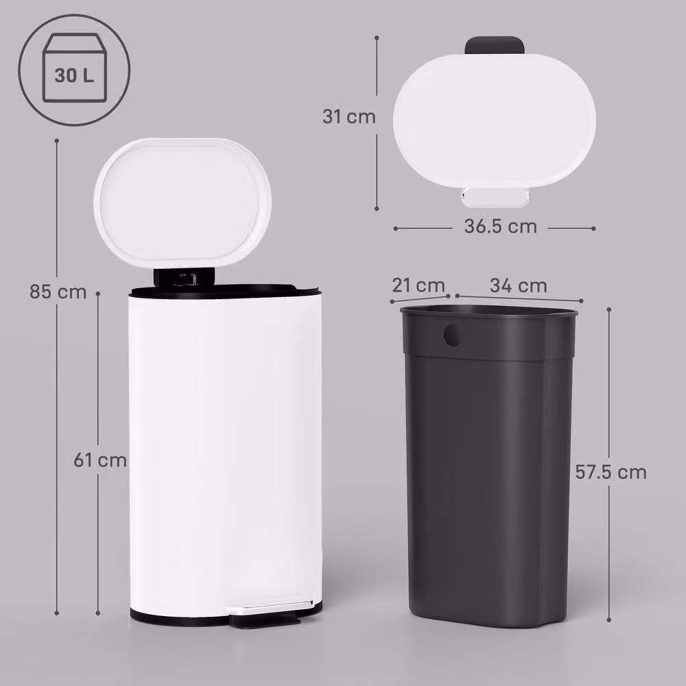 STILVORA 30L White Kitchen Pedal Bin with Soft-Close Lid and Removable Inner Bucket – 3