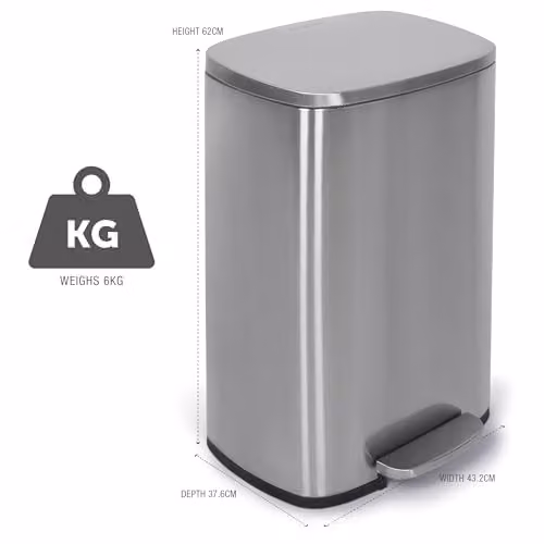 NETTA 50L Stainless Steel Kitchen Pedal Bin in Silver with Soft Close Lid and Removable Inner Bucket – 6