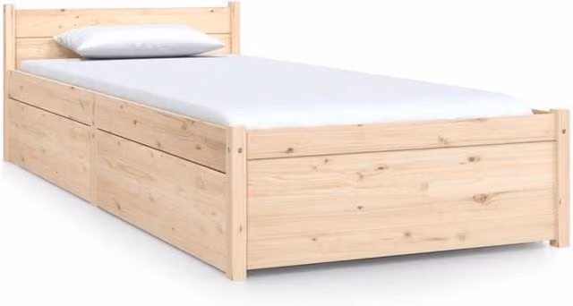 Berkfield Home Small Single Bed Frame with Drawers in Brown Solid Pine Wood, W: 75 cm, L: 190 cm