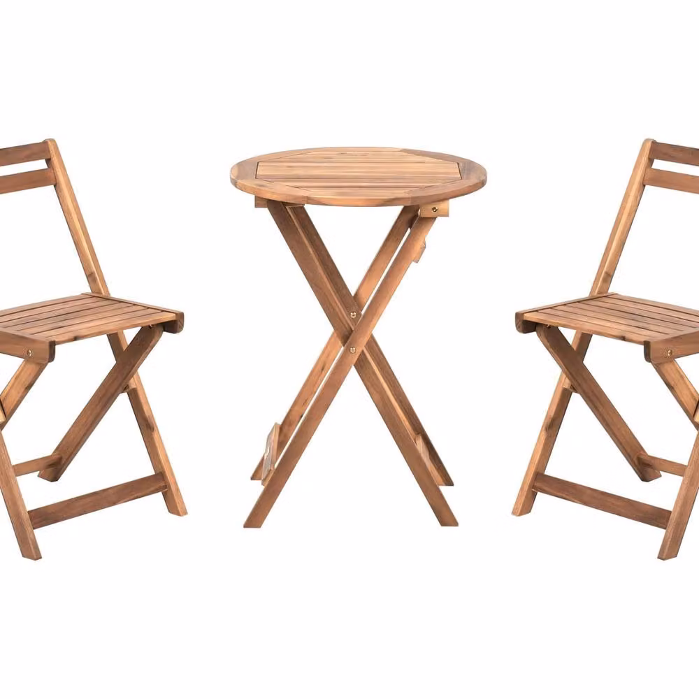 Wyld and Coco 3-Piece Folding Bistro Set in Brown Oiled Solid Acacia Wood – 2
