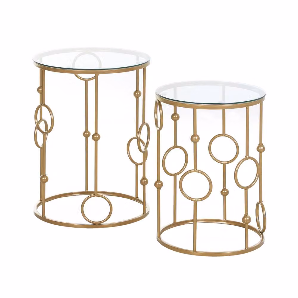 Wyld Haus Basu Gold Metal and Tempered Glass Round Nesting Tables Set of 2 – 2