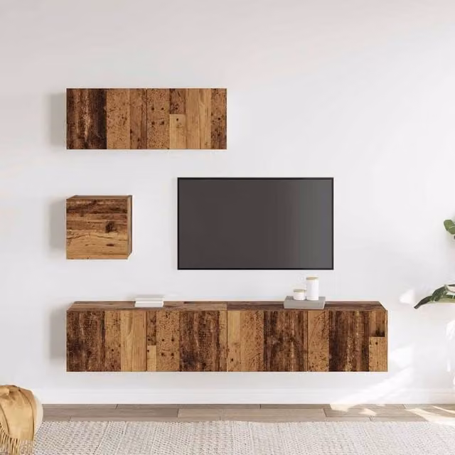 Berkfield Home Classic 4 Piece Wall-Mounted TV Cabinet Set in Brown and Multicolour Engineered Wood