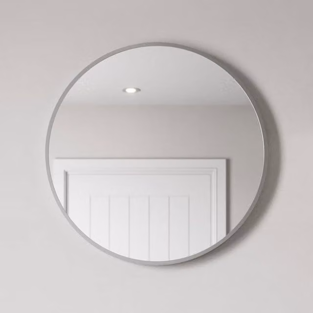 Bathwell Minimalist Round Wall Mirror in Black and Silver