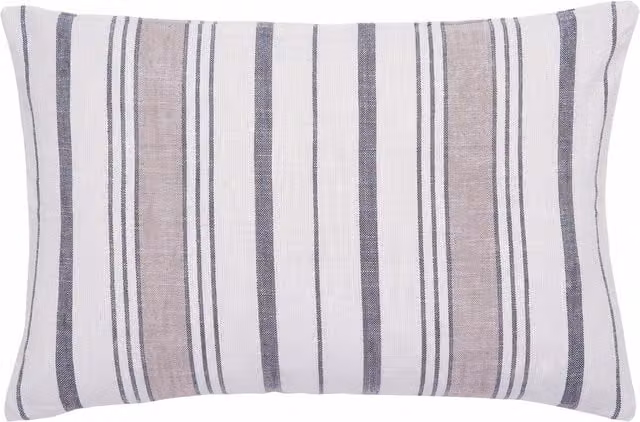 Murmur Finn Striped Rectangular Cushion in Grey and White, Linen and Cotton, W: 60 cm, H: 40 cm