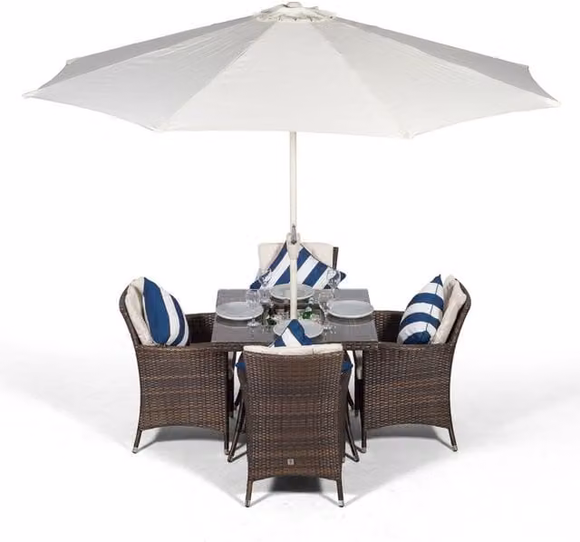 Giardino Brown Rattan Patio Dining Set with Striped Cushions