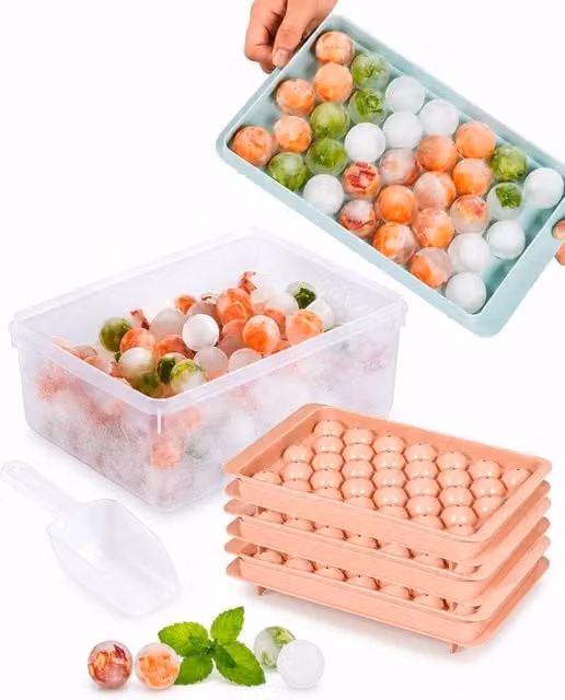 Lovii 2 Pack Stackable Silicone Round Ice Ball Maker Trays, 33 Cavities, Multicolour