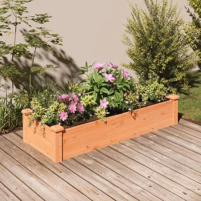 Berkfield Home Garden Raised Bed in Brown Solid Wood with Liner, W/D/H: 120 x 45 x 25 cm