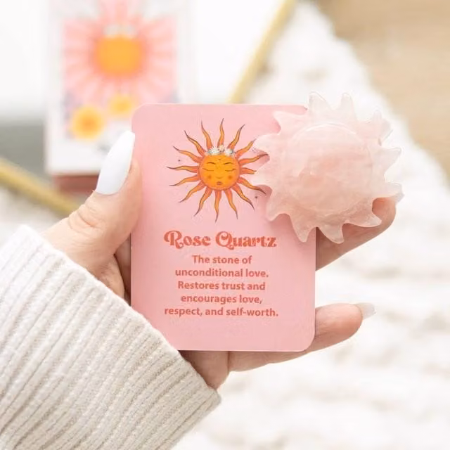 Uniqueful Rose Quartz Crystal Sun Keepsake Stone in Pink