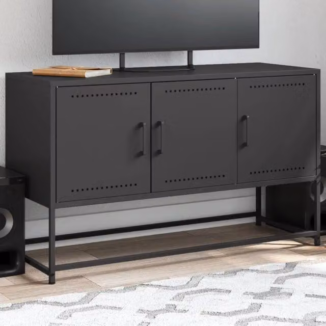 Berkfield Home Industrial Black Matt Metal TV Cabinet W/D/H: 100.5 x 39 x 60.5 cm – 1