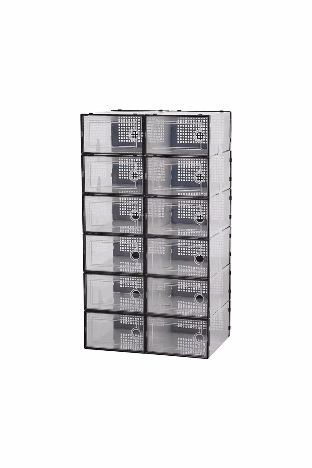 Living and Home 12-Piece Stackable Shoe Storage Box Organiser in Black and Transparent Plastic – 3