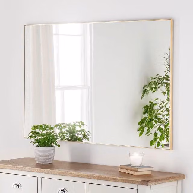 Yearn Mirrors Minimalist Gold Rectangular Hanging Mirror W: 120 cm, H: 80 cm