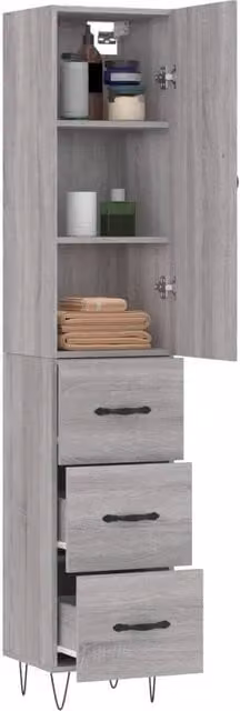 Berkfield Home Grey Sonoma Highboard with Hinged Doors and Internal Shelves, W/D/H: 34.5 x 34.0 x 180.0 cm – 1