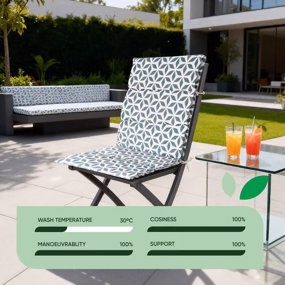 Gardenwize Pack of 2 Full Length Outdoor Rectangular Seat Cushions in Grey with Diamond Geo Pattern – 4