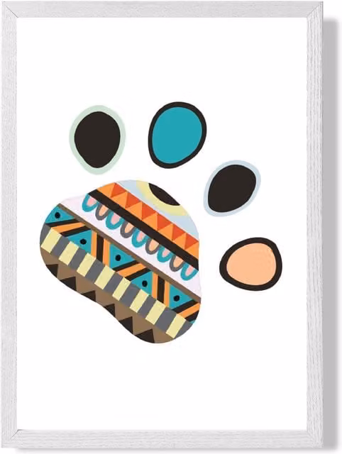 ARTZE Tribal Animal Paw Print Framed Art in Bright Blue and White, A3 – 1