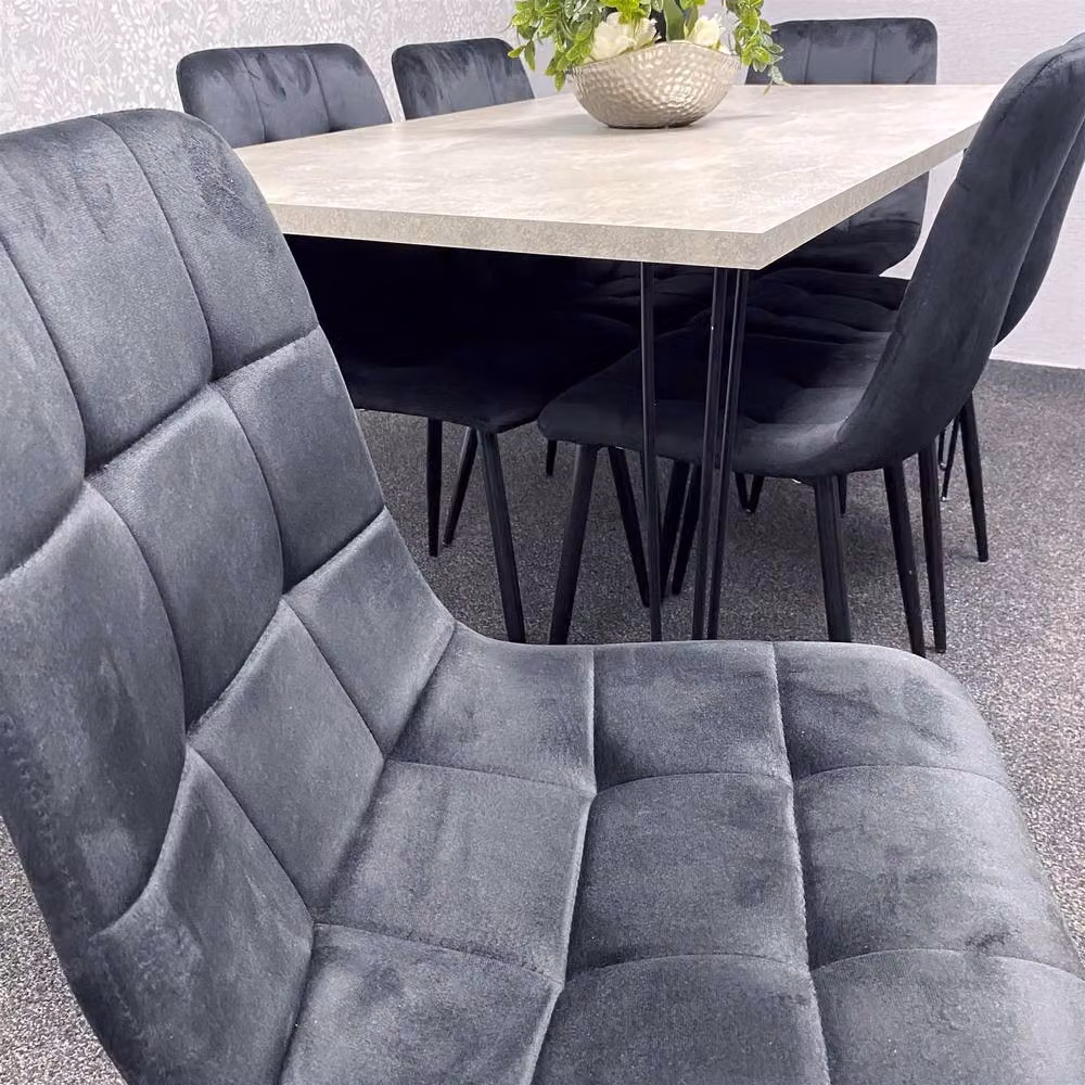 KOSY KOALA Modern Rectangular Dining Table Set with 6 Black Velvet Chairs, Brown Marble Effect Top, W/D/H: 180 x 77 x 75 cm – 4