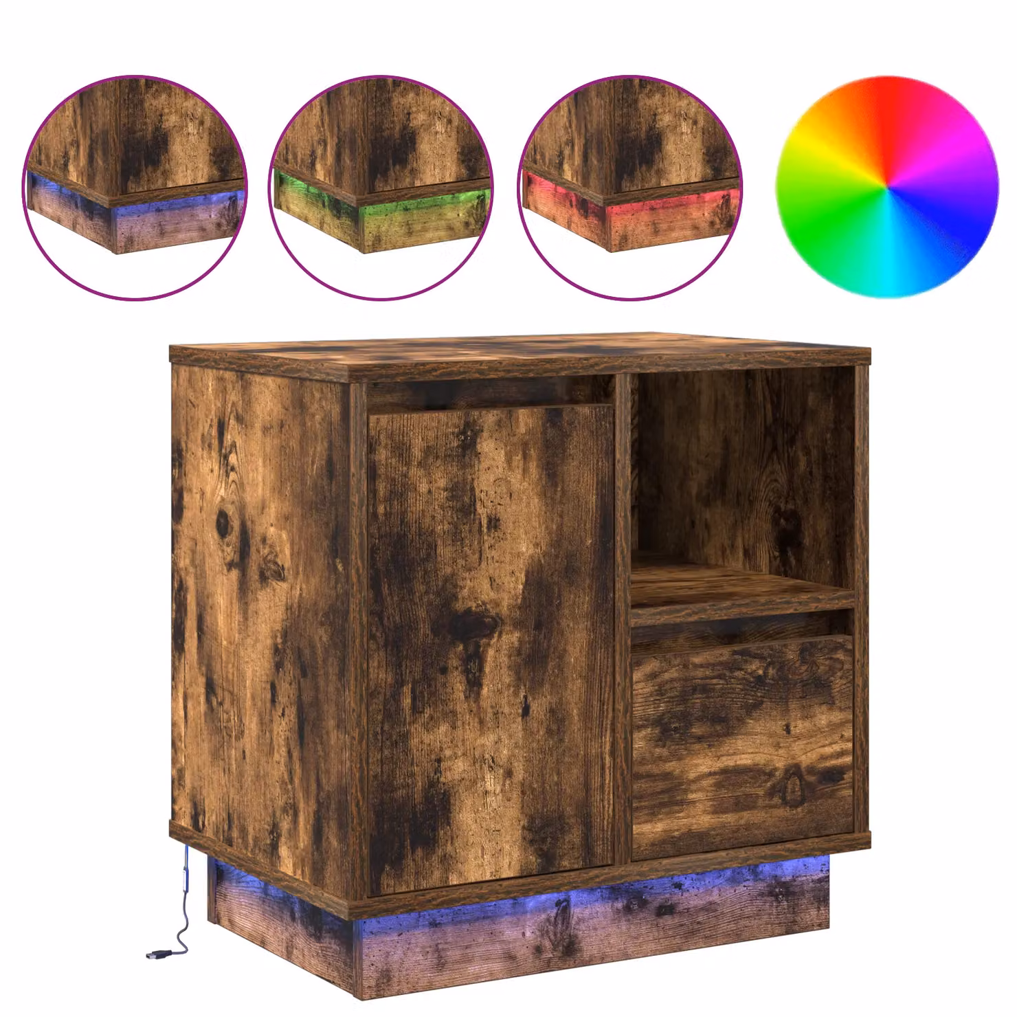 Berkfield Home Set of 2 Modern Smoked Oak Bedside Cabinets with Integrated LED Lights, Brown, W: 50 cm, D: 34 cm, H: 50 cm – 4