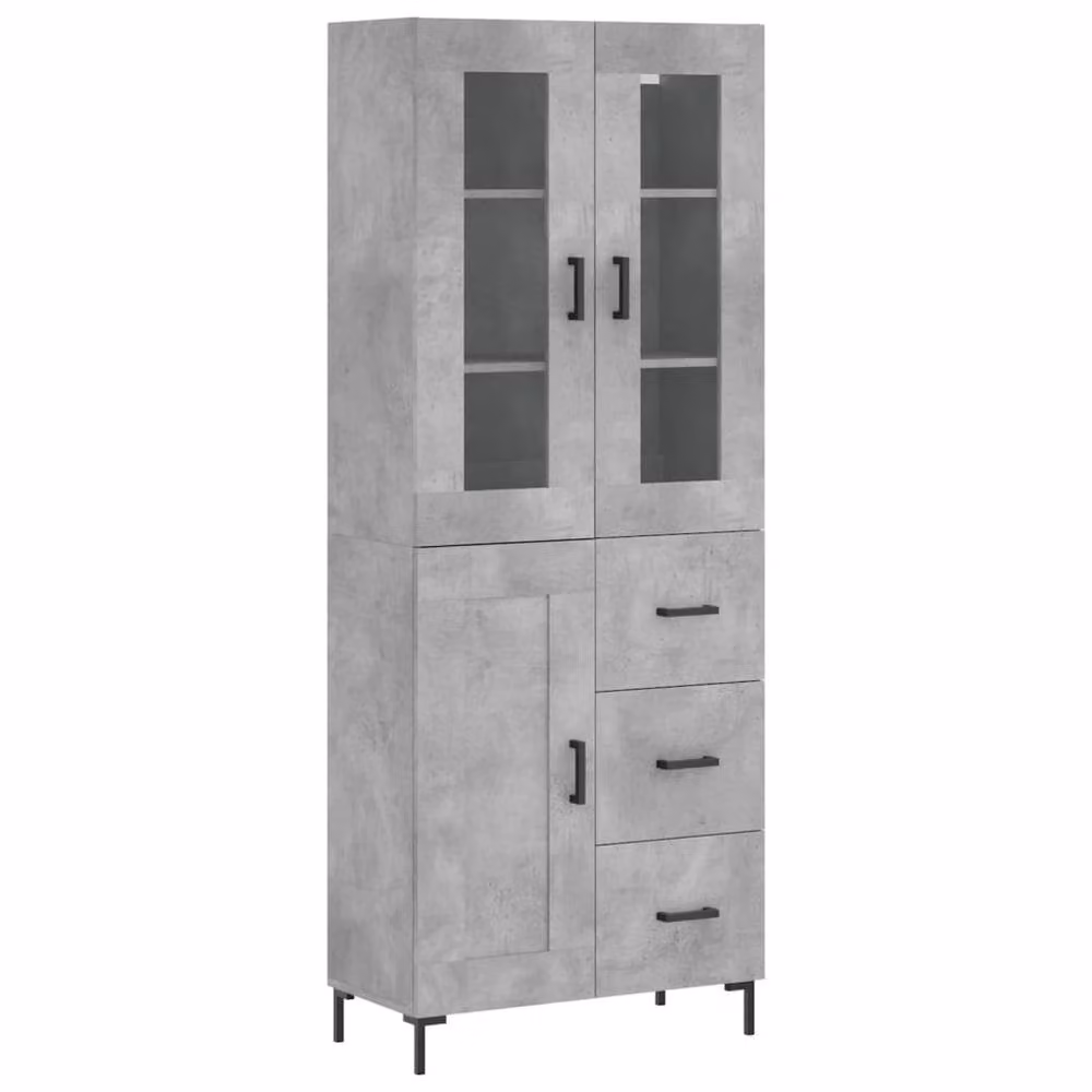 Berkfield Home Highboard in Concrete Grey with Glass Doors and Internal Shelves, W/D/H: 69.5 x 34 x 180 cm – 3